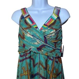 Nicole Miller Silk Lurex Green Multicolor Long Dress Gown Size 12 NWT MSRP $520